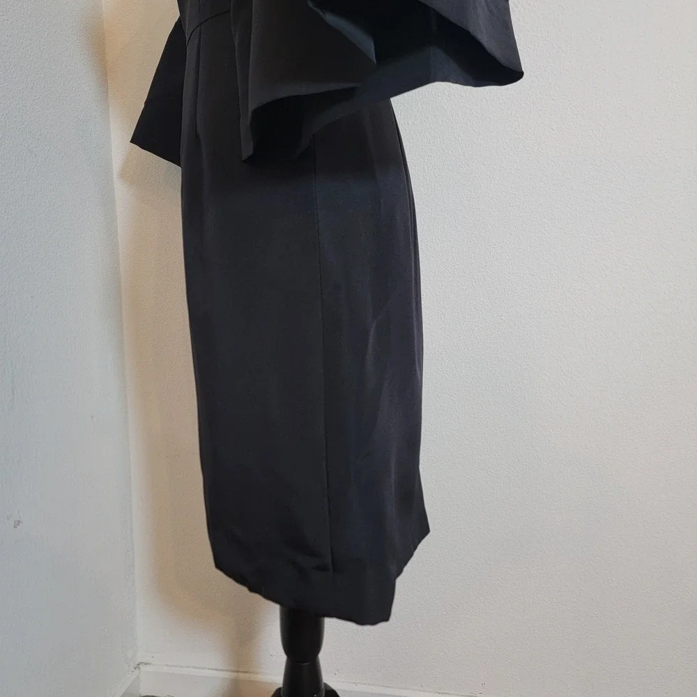 Carolina‎ Herrera Black Silk Lined Puff Balloon Bell Sleeve Knee Length USA Sz 8